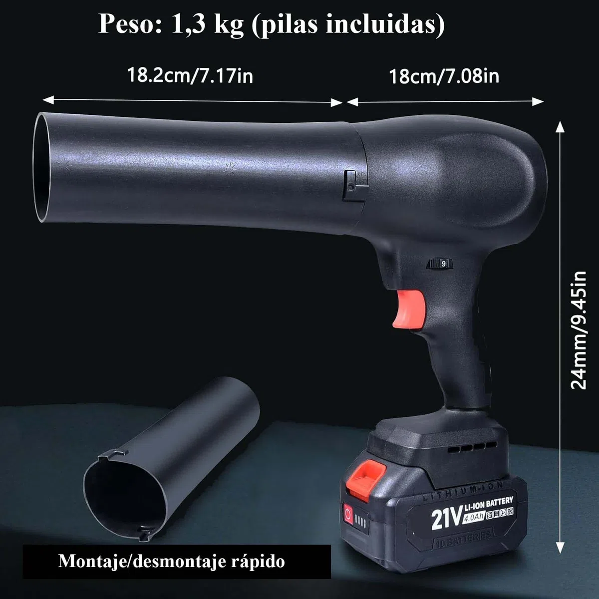 Soplador de Turbo Inalámbrico con 1 x 4000mAh Batería, Soplador de Hojas sin Escobillas 130.000RPM, Mini Soplador de Aire Eléctrico para Limpieza de Hojas, Nieve, Polvo, con Boquilla Extendida