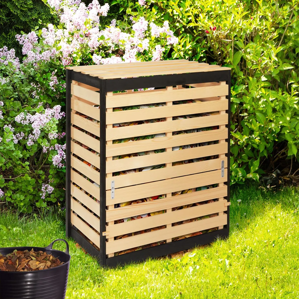 IDMarket - Cubo para residuos orgánicos en madera 360L