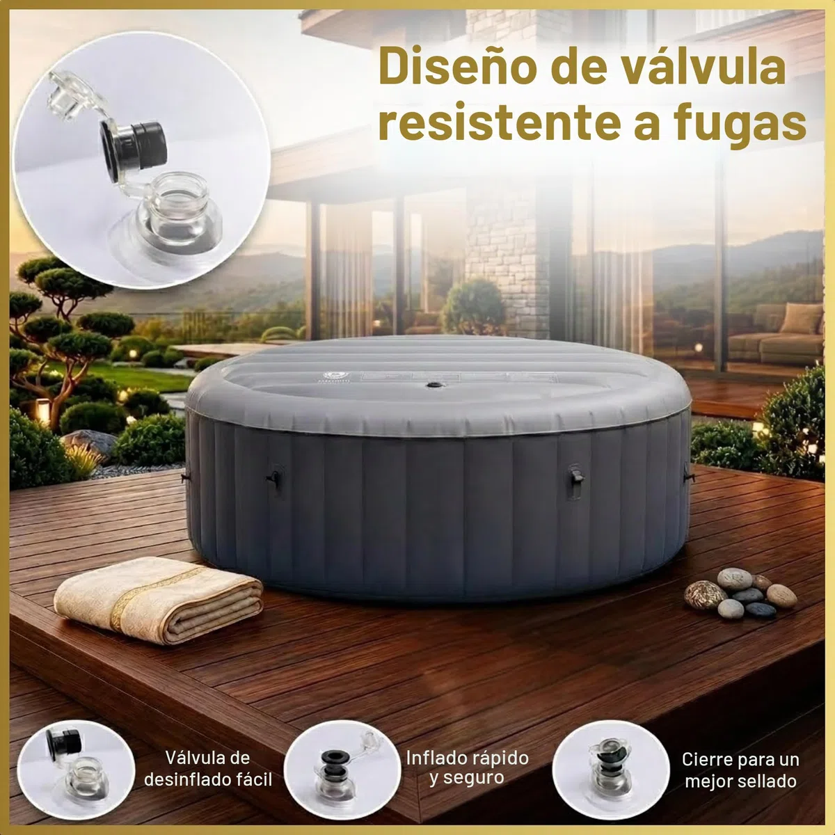 Cubierta Inflable de Ahorro de energía, Tapa Protectora de Lluvia, Aislamiento térmico, vejiga Redonda, se Adapta a Todos los jacuzzis Redondos de hasta 140 cm, Color Gris