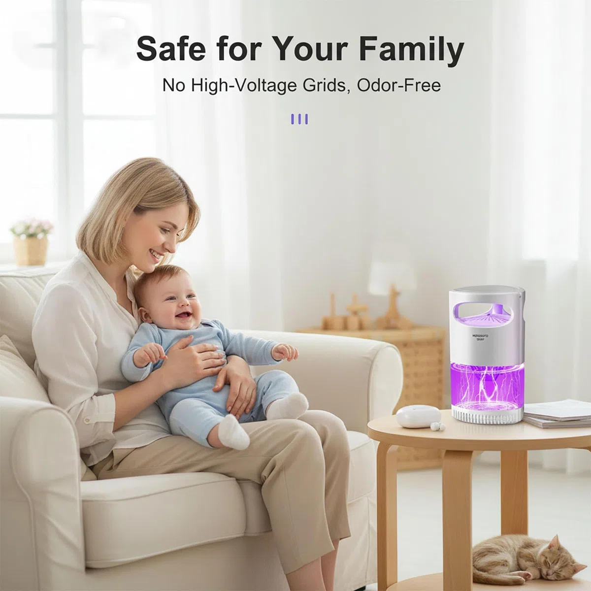 Ultra-Quiet Bionic UV Suction Mosquito Trap, Quiet UV Mosquito Trap & Bug Zapper, USB Indoor Insect Trap with Night Light, Safe for Bedroom, Nursery and Pet Areas (Black)