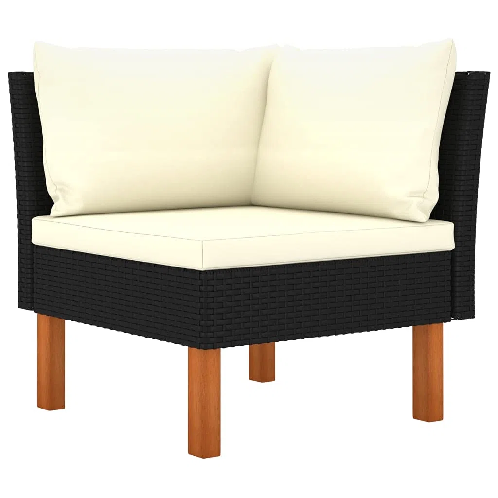 vidaXL Sofá Esquinero Jardín Patio Muebles Mobiliario Terraza Exterior Hogar Silla Asiento Acolchado de Ratán Sintético Madera Maciza de Eucalipto