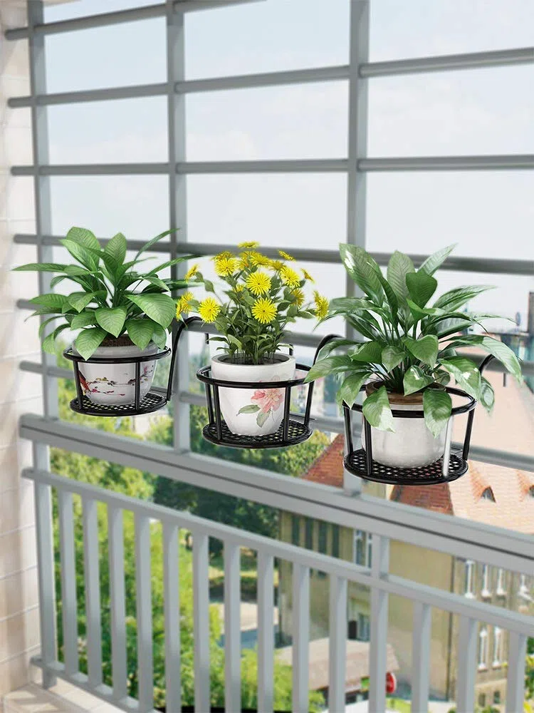 Cestas Colgantes de Hierro Forjado para jardinería, cestas Colgantes de Flores para Balcones del hogar, Productos de Hierro para Plantas cultivadas en el hogar Traje de Tres Piezas (Negro)
