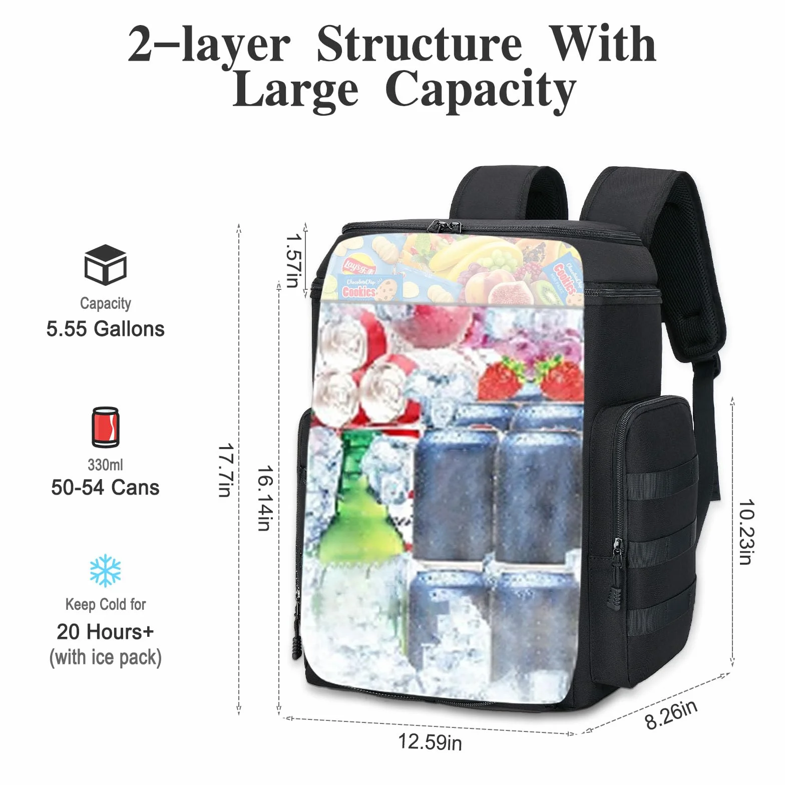 Mochila Nevera Doble 30L Mochilas termicas para Picnic - Mochila Nevera portatil Grande Impermeable y a Prueba de Fugas,Bolsa termica Multiusos para Camping/BBQ/Viajes/Pesca y Playas Negro