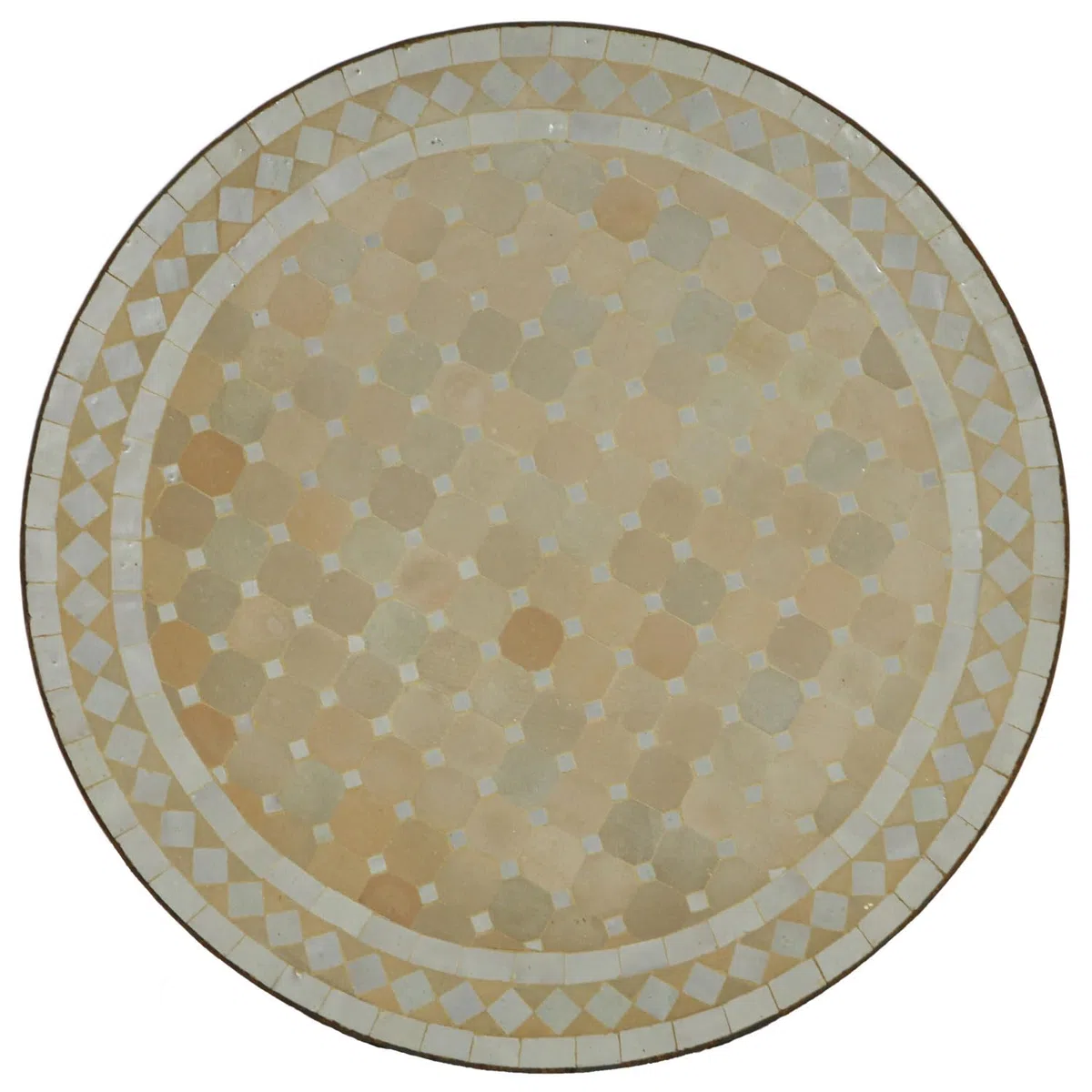 Mesa de jardín mediterránea | Mosaico marroquí " Rombo blanco " | Diámetro 60 cm con marco de hierro | Hecho a mano | Mesa de terraza decorativa, mesa de cóctel de jardín | MT2029