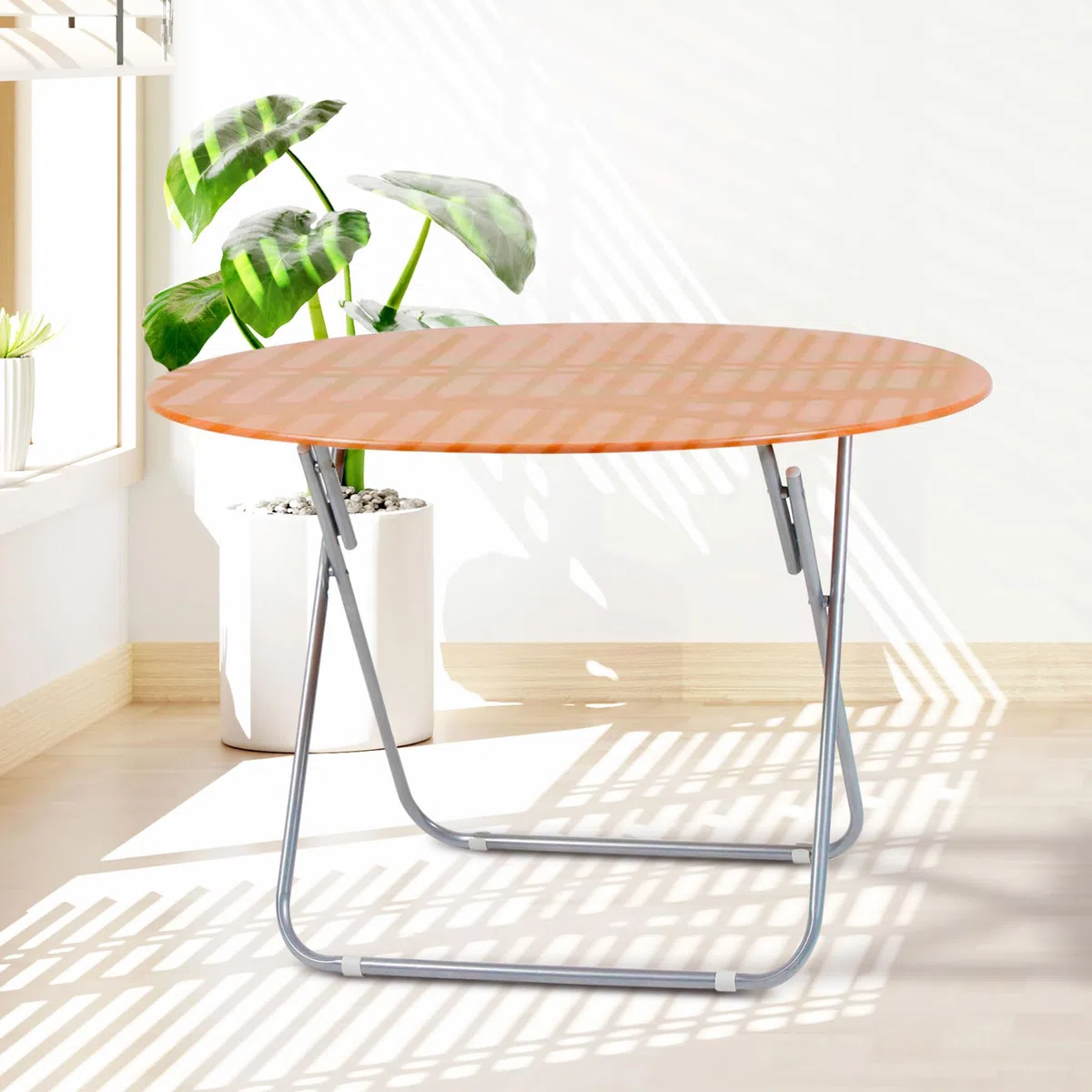 THE SECRET HOME - Mesa Cuadrada Plegable Portátil - Color Natural - 70 cm x 70 cm - Madera y Metal - Ideal para Cocina, Terraza o Jardín (D. Ø90 x Alto 70 cm)