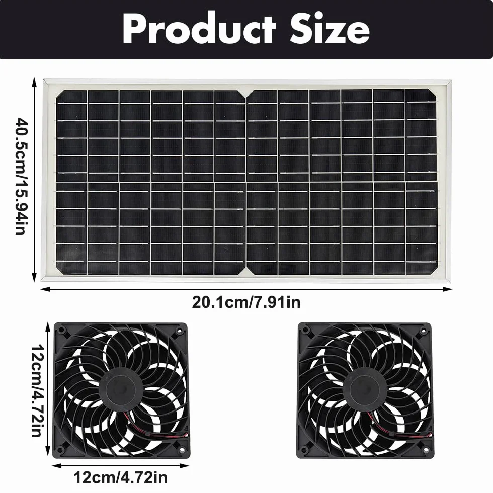 Ventilador Solar, 16W Kit De Ventilador De Panel Solar, Ventilador De Escape De Doble Ventilador, Solar Powered Fan Resistente a la Intemperie para Invernadero, Casa De Pollo