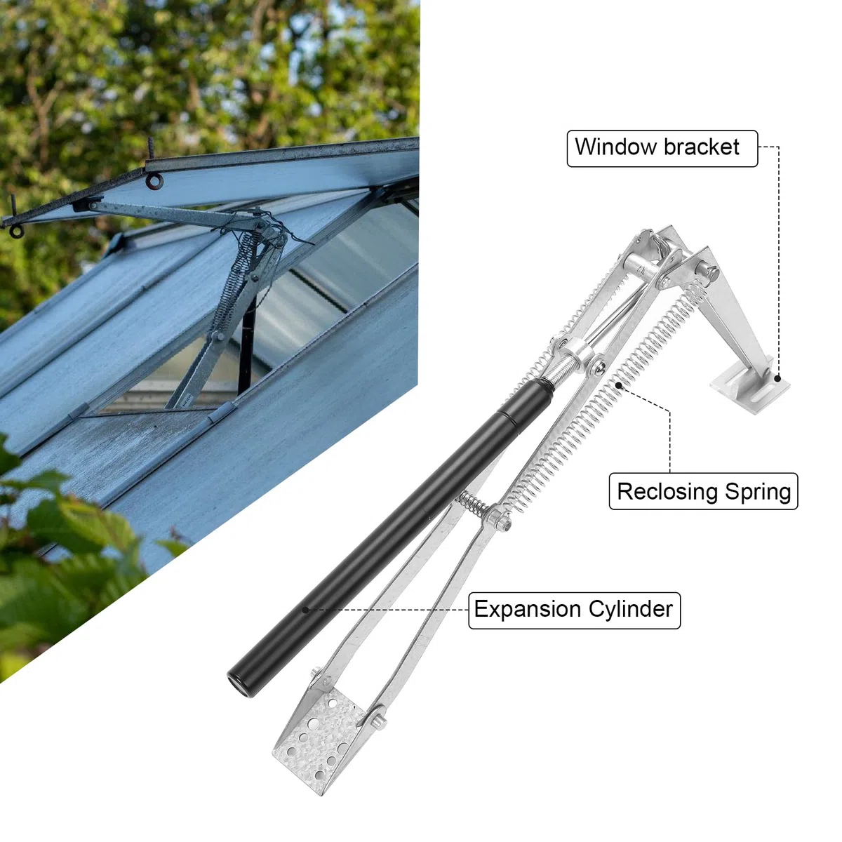Daromigo 2 abridores de ventanas de invernadero, máx. 14 kg, abridor automático para ventanas de invernadero, altura de apertura, regulador de temperatura