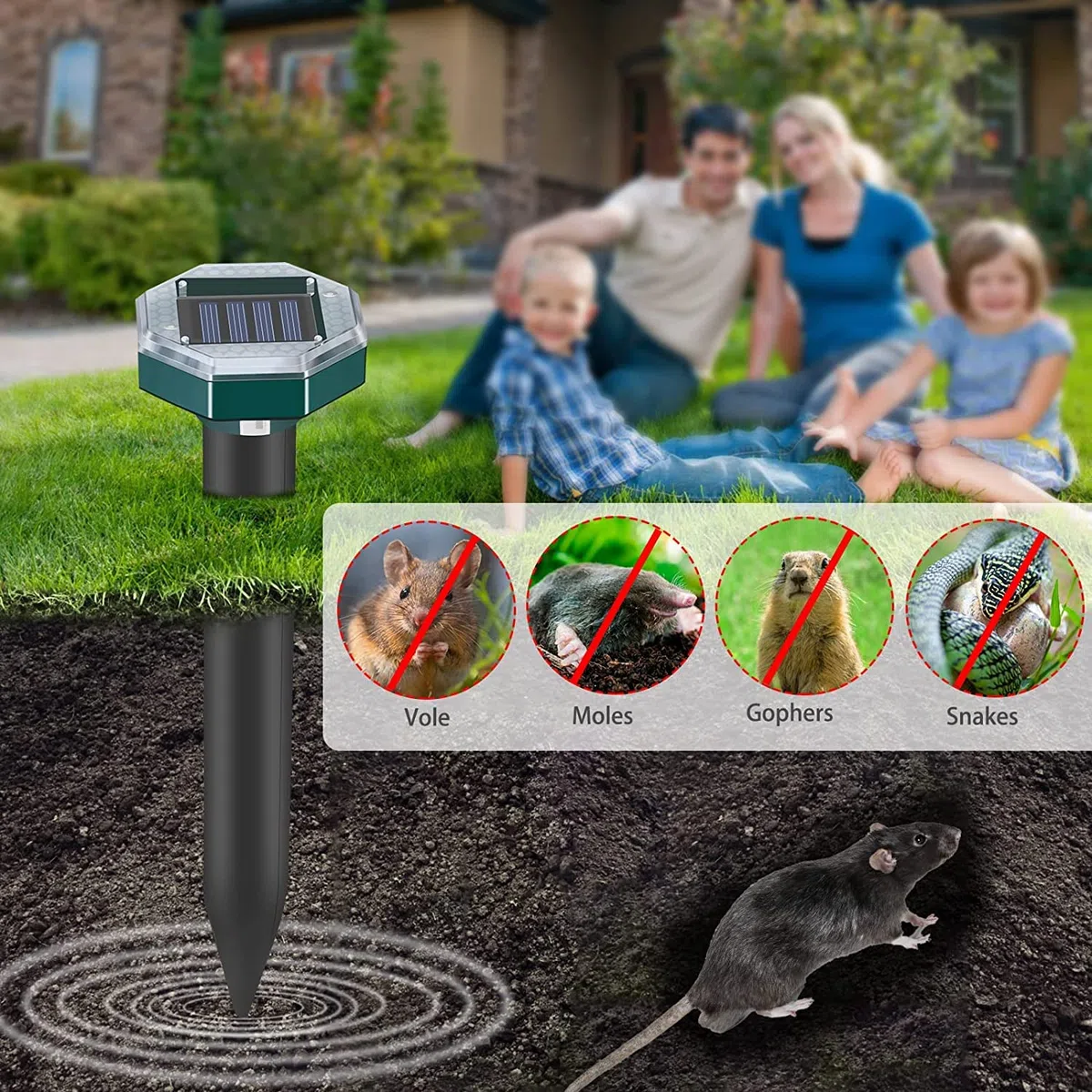 4X Ahuyentador de Topos ultrasonico,Solar Repelente de Ratones contra Topos, campañoles, Ratones, Hormigas y Serpientes,pto para Jardines, Campos, Cultivos