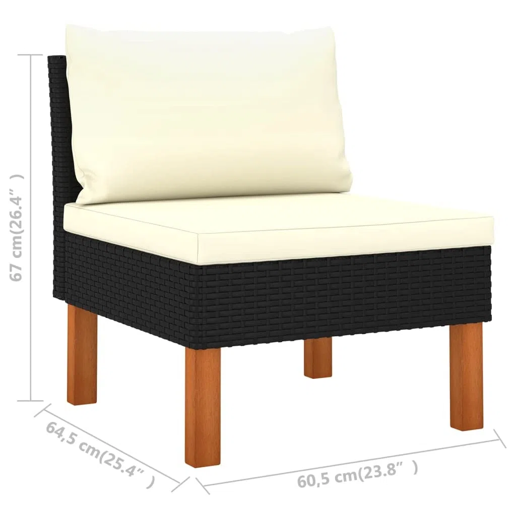 vidaXL Sofá Central Jardín Patio Muebles Mobiliario Terraza Exterior Hogar Silla Asiento Acolchado Suave de Ratán Sintético Madera Maciza de Eucalipto