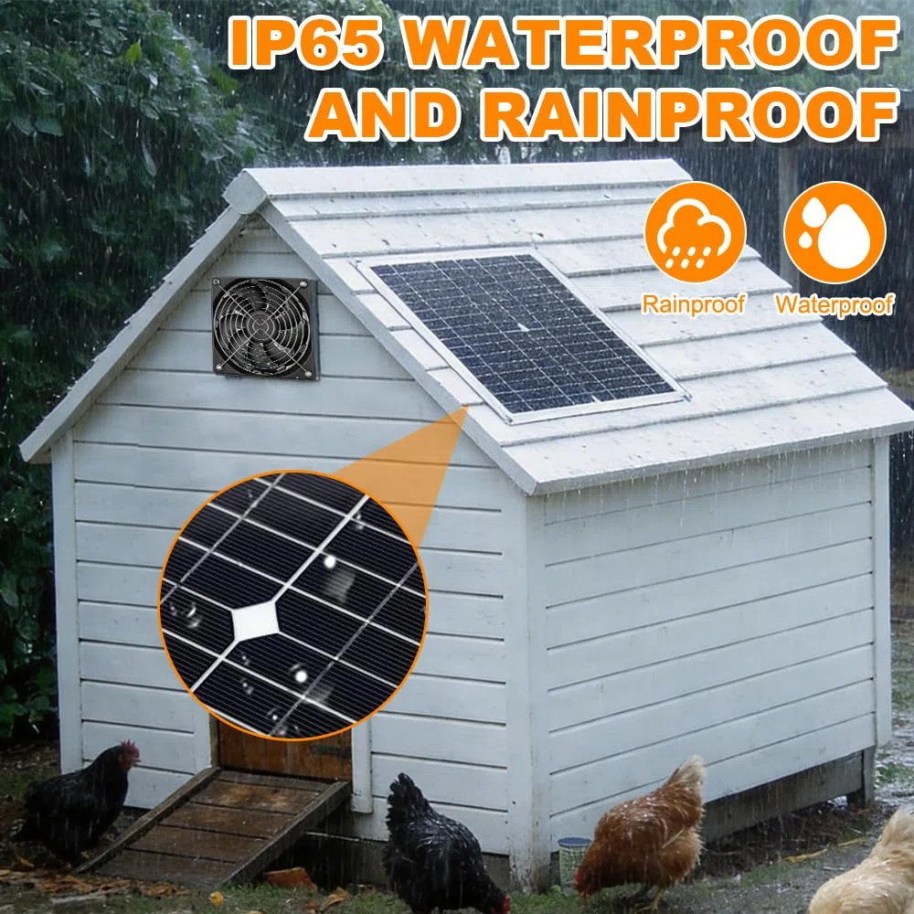 Ventilador Solar, 12W Ventiladores Solares, IP65 Intemperie Ventilador con Placa Solar, Ventilador Placa Solar para Invernaderos, Cobertizos, Casetas para Mascotas, Gallineros, Ventilación