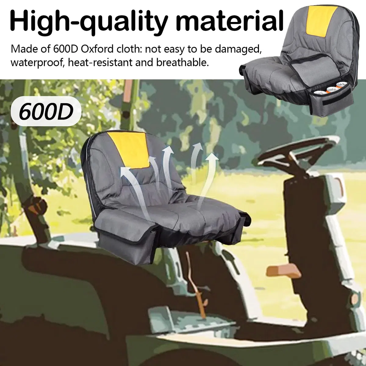 Funda De Asiento para Cortacésped, Funda De Asiento para Tractor con Bolsa 600D Funda Protectora para Asiento De Cortacésped Antideslizante Impermeable Funda para Asiento De Tractor