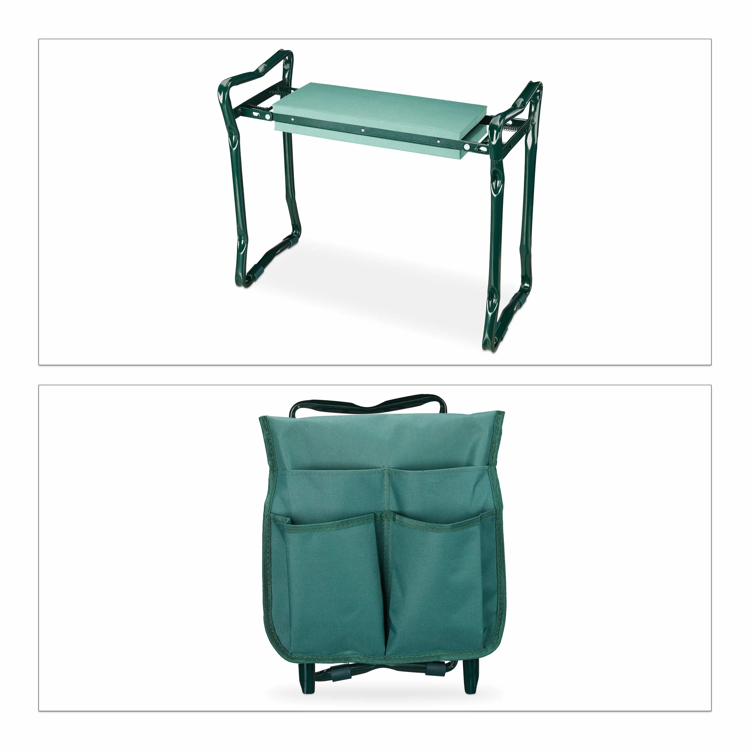 Relaxdays - Banco Plegable/Cojín Rodillas hasta 150 kg para Jardín, Verde, 50 x 60 x 27.5 cm