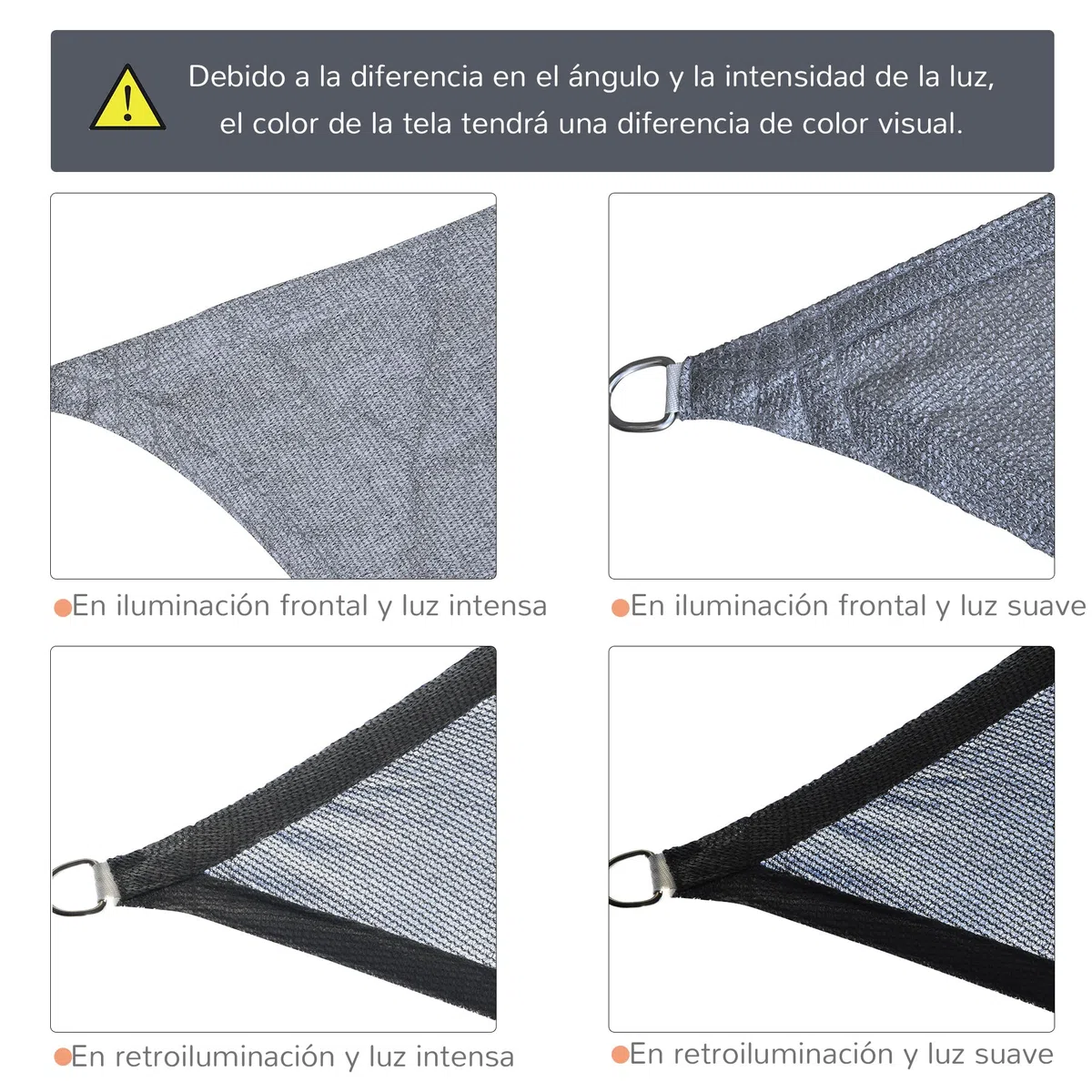 Outsunny Toldo Vela de Sombra Rectangular 4x6 m Toldo de Terraza de HDPE con Anillo de Acero Inoxidable y Cuerdas para Jardín Patio Gris