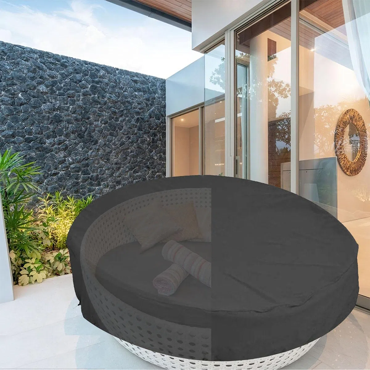 cama redonda, impermeable, para exterior, para sofá jardín, resistente a los rayos UV