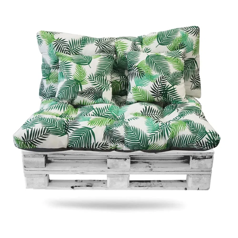 BESCH Cojines para Palets de Fibra Conjunto 4 Piezas - 1 Asiento + 1 Respaldo + 2 Cojines - Juego de Cojín Respaldo para Pales Acolchados para Jardín, Terraza