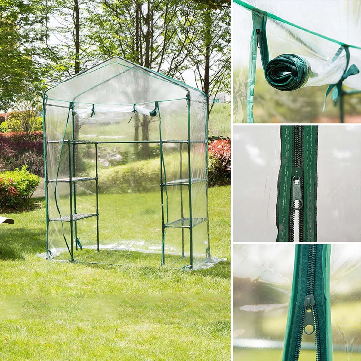 Funda protectora para invernadero, 143 x 143 x 195 cm, PVC para plantas, invernadero, con puerta enrollable con cremallera, resistente al invierno, estable