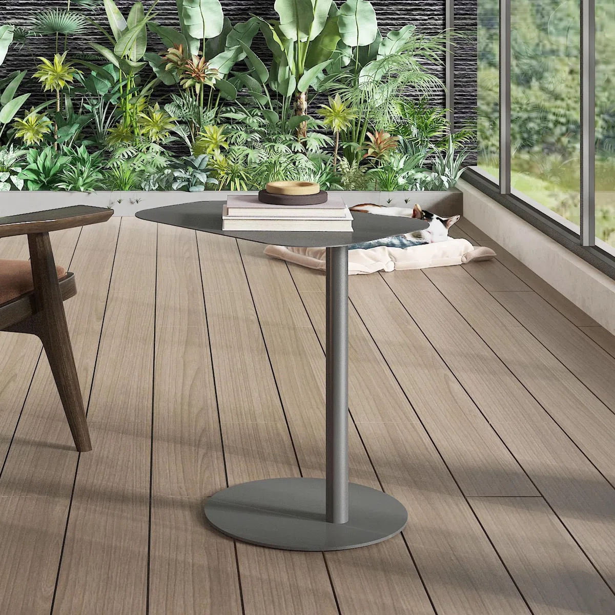 [en.casa] Mesa Auxiliar Nastätten Trapezoidal para Sala Terraza Práctica Mesilla de Noche Apta para Interior/Exterior Mesa de Café Metal 50 x 50 x 38 cm - Gris Mate