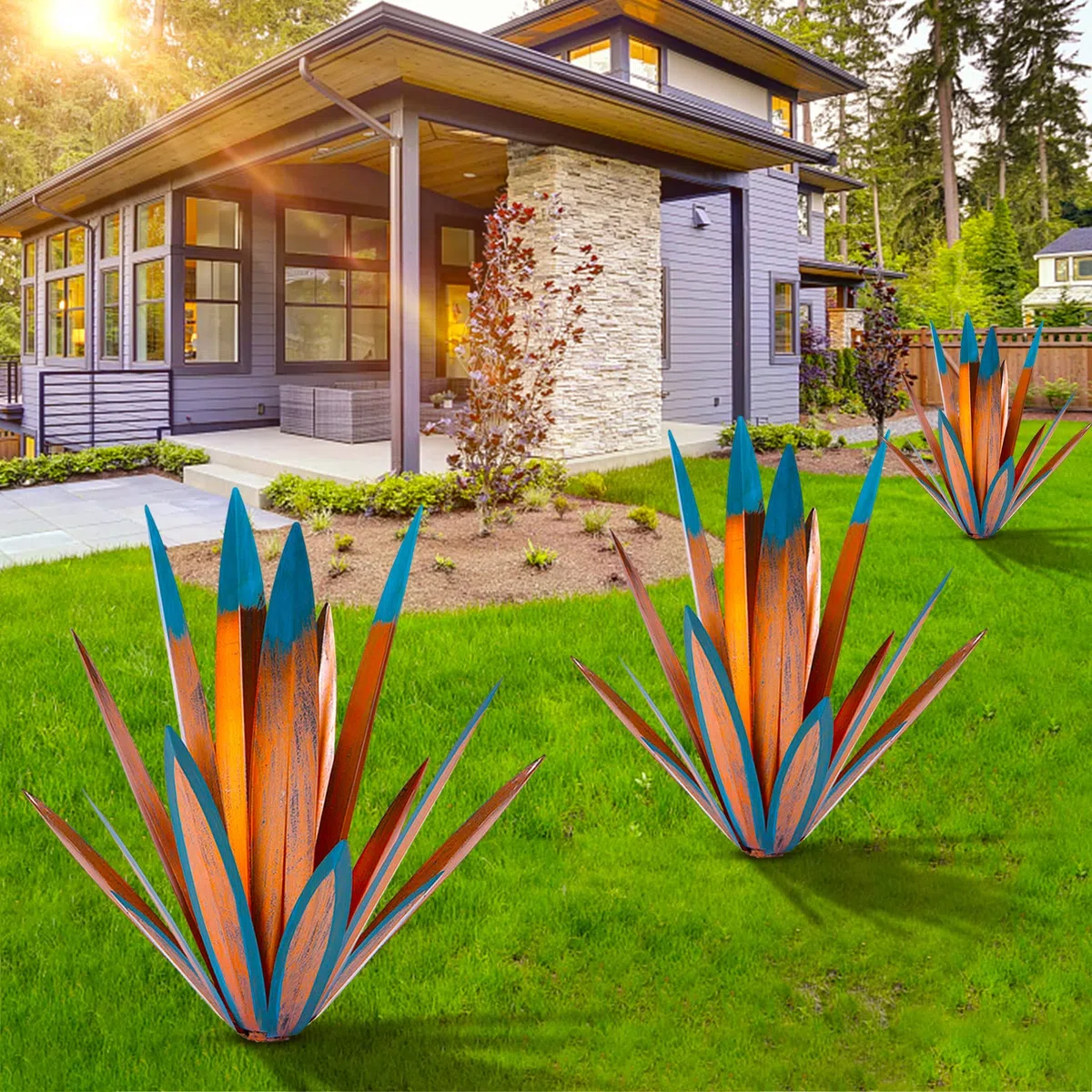 Homight Escultura de Tequila de Metal – Adorno de jardín de Planta de Tequila DIY – Estaca para Patio y césped, tamaño Grande y pequeño