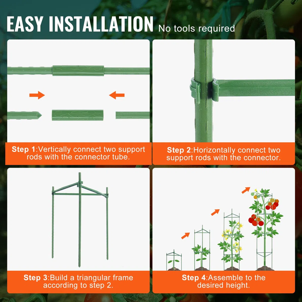 VEVOR 6 Paquetes de Jaula para Tomate Soporte para Plantas Enrejadas de Tomates de 123 cm, Jaula Apilable de Soporte para Plantas Altas para Parterres Elevados, Verduras, Flores y Plantas Trepadoras