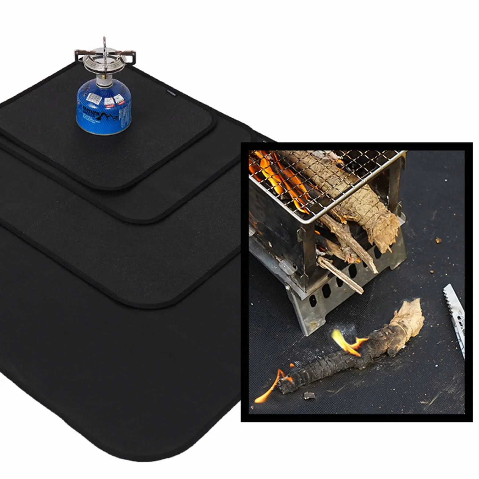 Alfombrilla Rectángulo para Fogatas Resistente al Calor Diámetro 80 * 75 CM - 3 Capas Alfombrilla Ignífuga Protectora para Barbacoa Exterior, Hoguera, Terraza, Césped, Brasero Resistente al Fuego