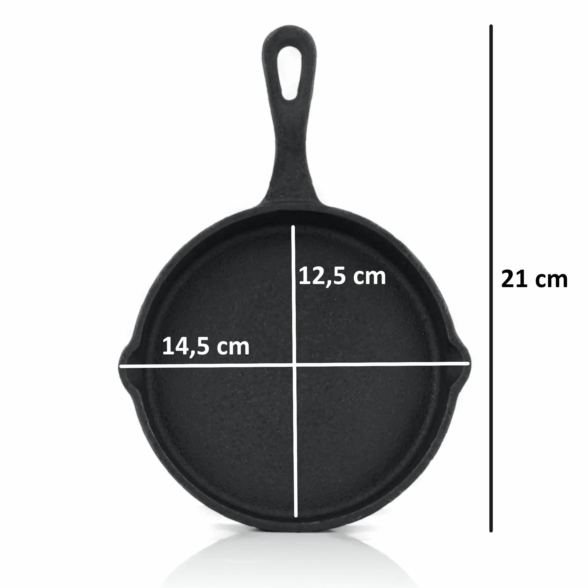 BBQ-TORO Juego de Sartenes Redondas de Hierro Fundido con 2 Picos Vertedores | 6 Piezas | Ø 12,5 cm | Curadas - pre-Seasoned | Barbacoa, Parrillas