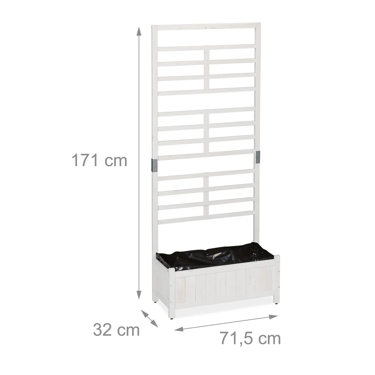 Relaxdays Jardinera con Enrejado, 171 x 71,5 x 32 cm, Macetero con Panel Enredaderas, Balcón y Jardín, Madera, Blanco