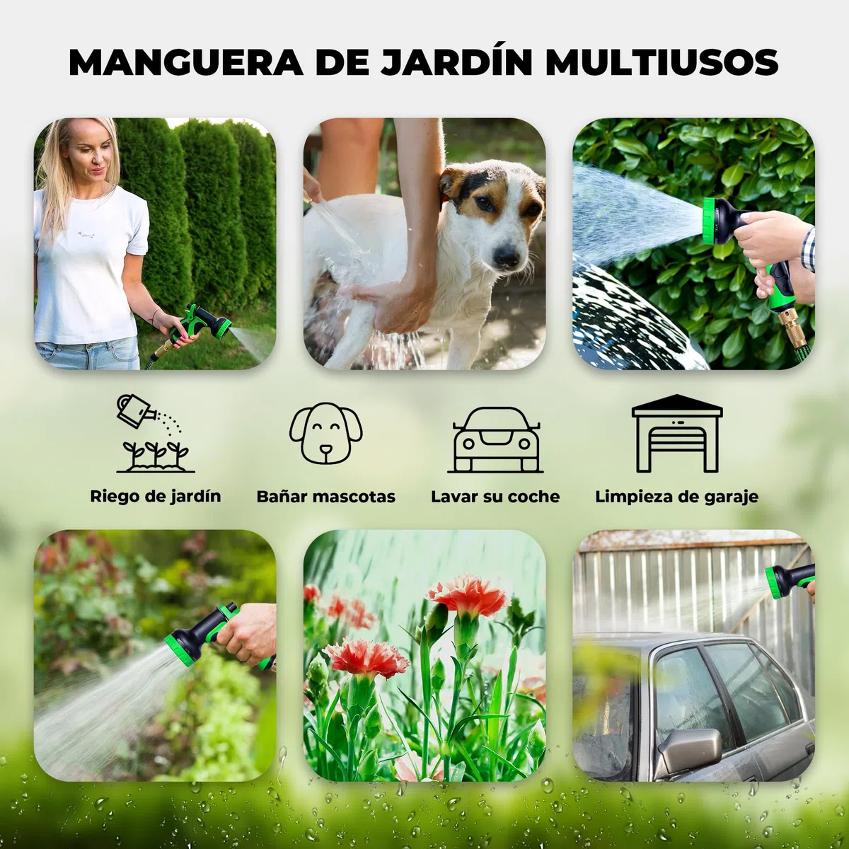 HOMEPROTEK - Manguera Extensible 30 metros - Manguera Jardin con Pistola Riego de 9 Funciones - Manguera Jardin Enrollable para Riego de Jardin con Conectores de Latón de 1/2" y 3/4" Garden Hose