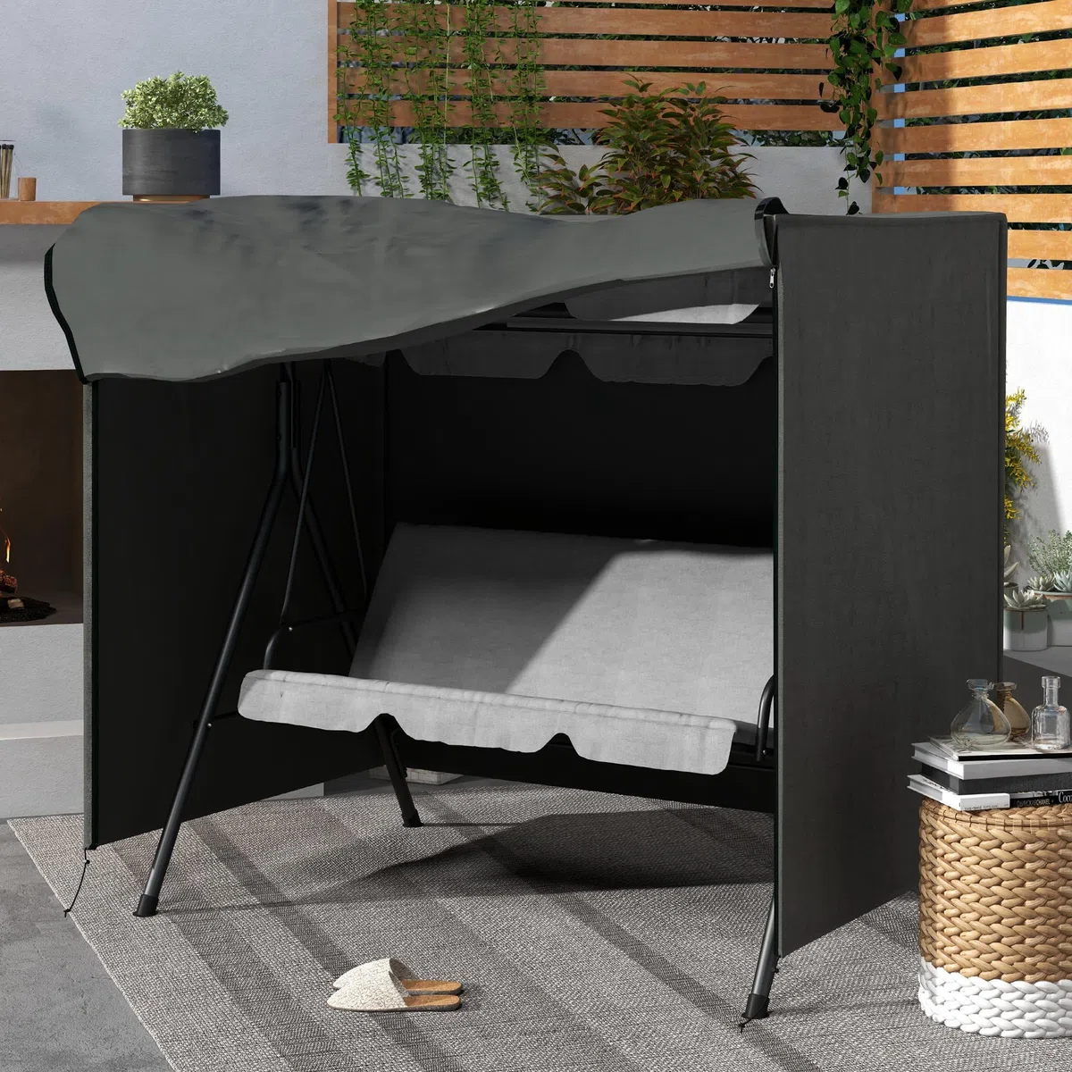Outsunny Funda Balancín Jardín Funda Columpio Jardín Exterior Cubierta de Columpio de Tela Oxford 600D con 2 Cremalleras Impermeable 177x114x152 cm Gris Oscuro
