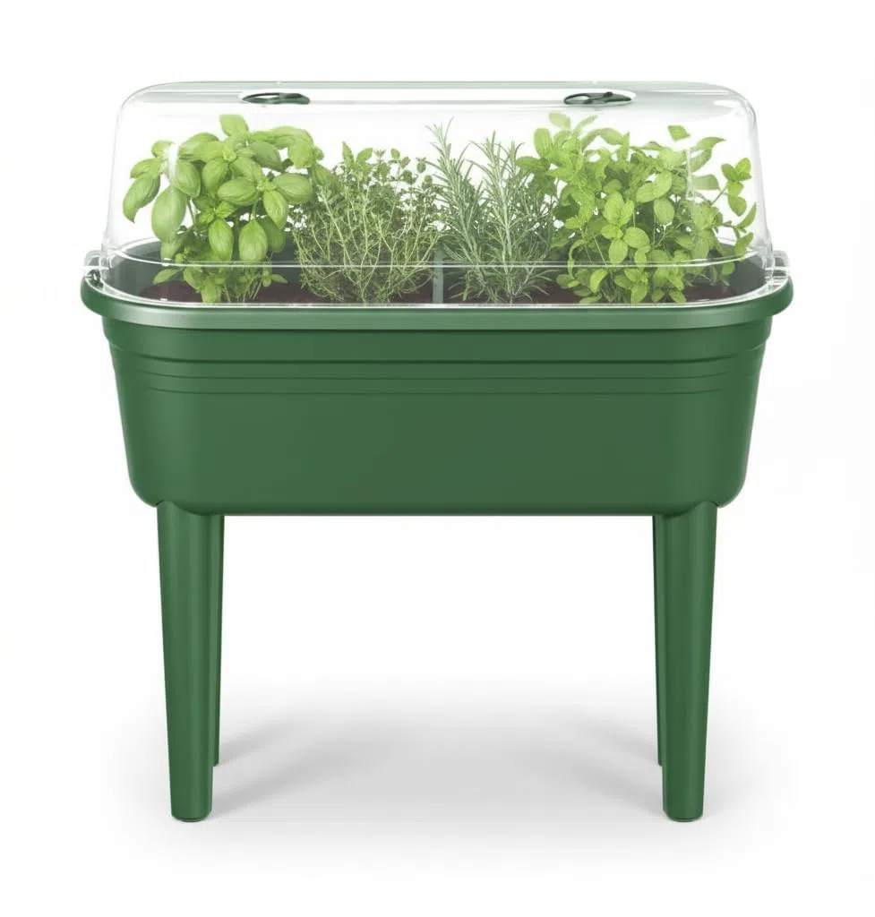 FLORUS Grow Table Set - Jardinera por Exterior cultívalo tú Mismo - Invernadero Incluido - 26.4 x 37.0 x 78.0 - Verde/Green