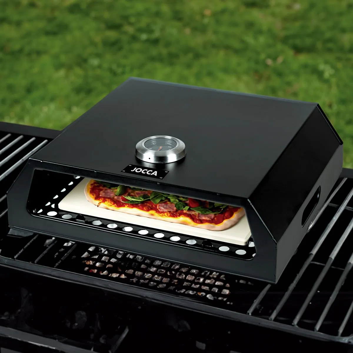 Jocca - Horno para Pizza Accesorio Barbacoa de Acero Inoxidable con Termometro y Piedra, Compatible con Barbacoas Carbon y Gas, Modelo 2373