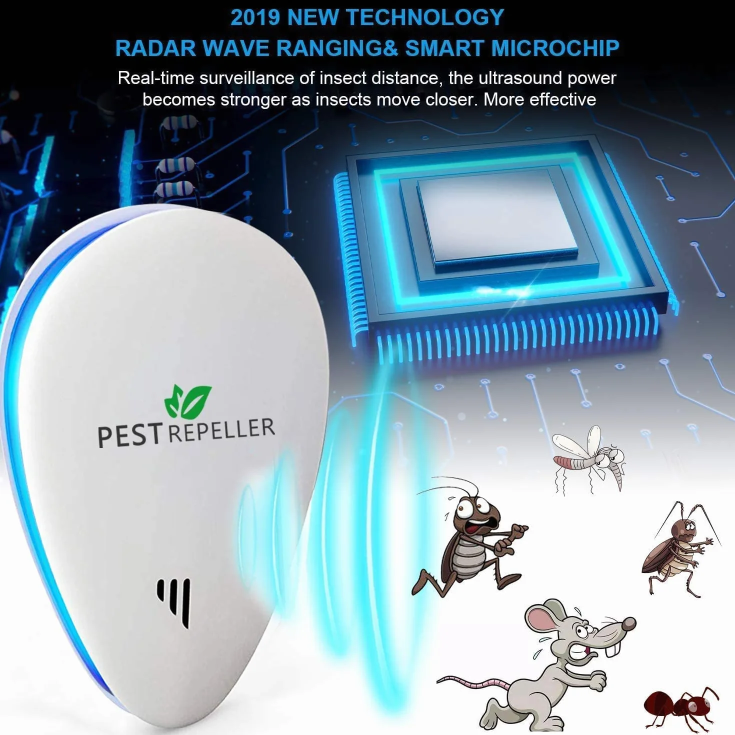 Repelente Ultrasónico de Plagas 4 Paquetes,100% Inofensivo para Mascotas y Humanos,Electrónico Repelente Mosquitos Insectos para Interiores Anti Cucarachas, Moscas,Mosquitos,Ratones,Arañas