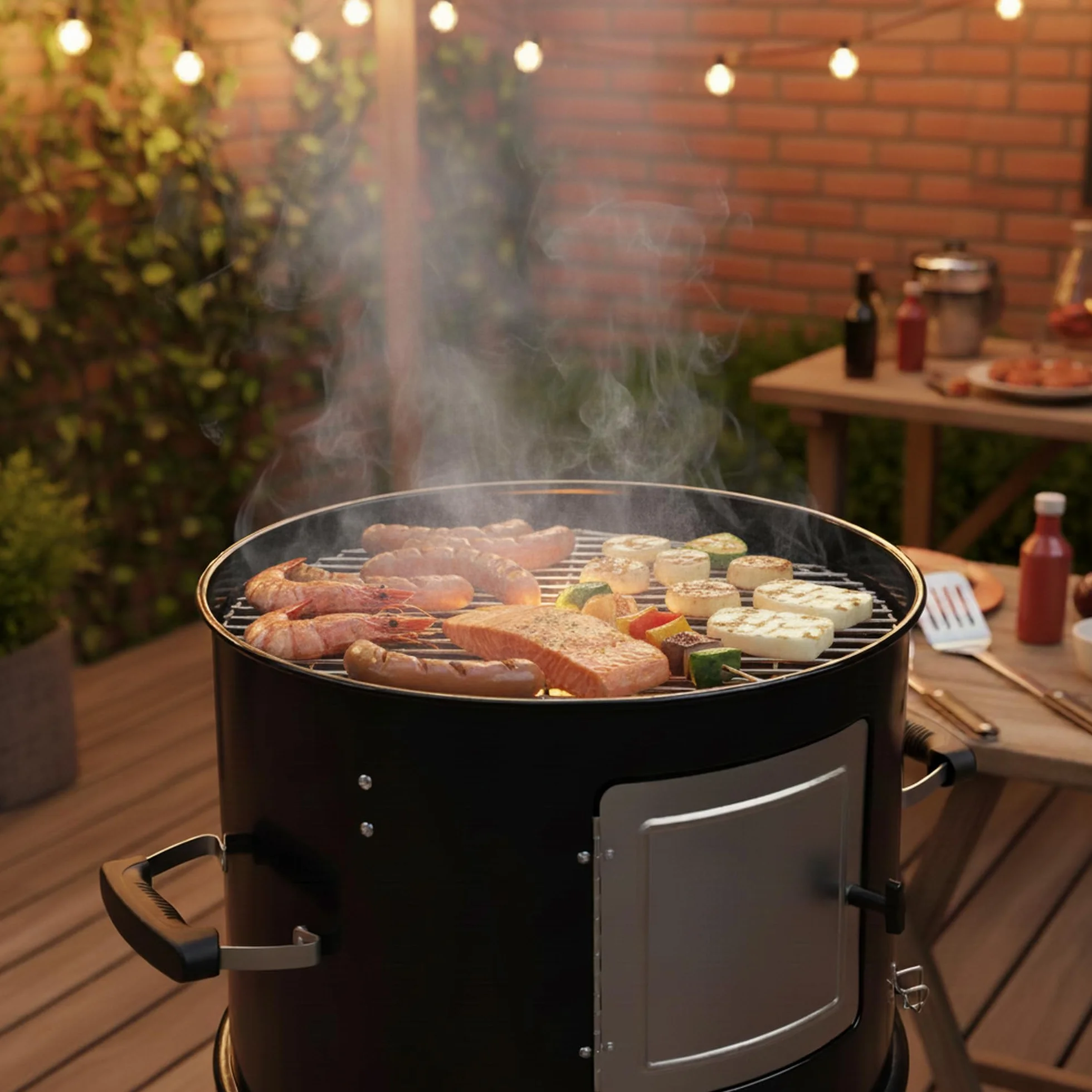 BBQ-Toro Barril Ahumador 3 en 1 | Ø 47 cm | Barril de Ahumado, Fumador | Parrilla de Ahumado, Parrilla de Carbón con Tapa | Horno para Leña | Barbacoa, Smoker, Barril Ahumador con Termómetro