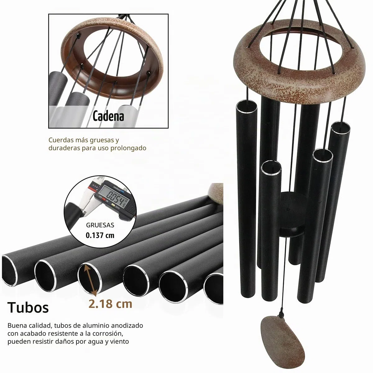 ASTARIN - Campanas de Viento para Exteriores de Tono Profundo, carillón de Viento de 91 cm para Exteriores, conmemorativas para mamá o papá, Totalmente de Metal