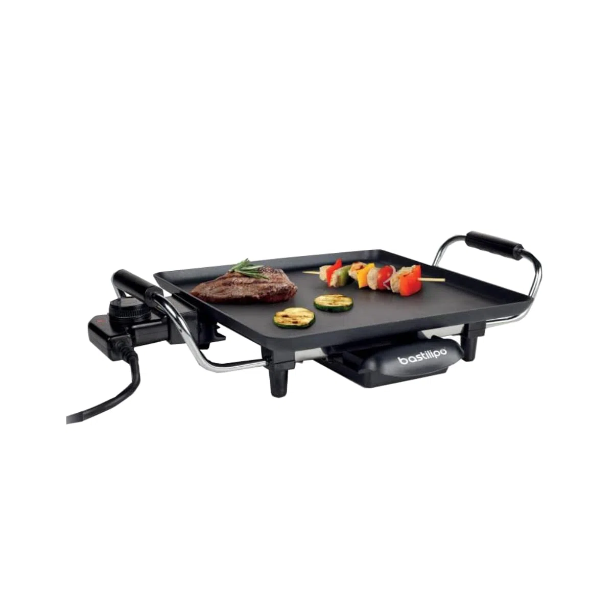 Bastilipo - VFT-1500, Plancha electrica de asar antiahherente- 1500W potencia - asas de acero.