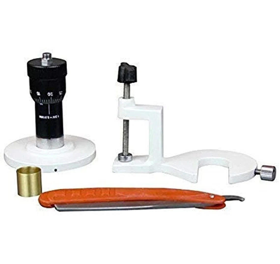 Microtome para plantas de mano y mesa con abrazadera para cuchillo planocóncavo