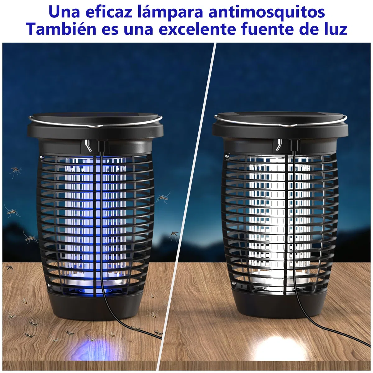 PALONE Lampara Antimosquitos Solar Type-C 4500v con Cable De 3,5 M, Antimosquitos Electrico Panel Solar de 5,5 W, Adecuado para Acampar y para Interiores y Exteriores