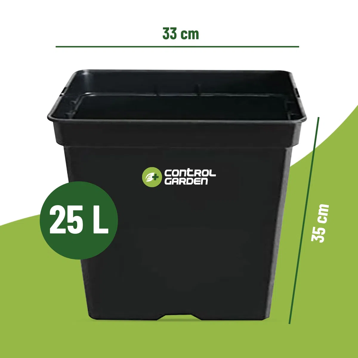 GROWMANIA Pack 10 Macetas Cuadradas para Plantas Negra 25L - Diez Maceteros de Plástico para Flores 33x33x35 cm - Base 25x25