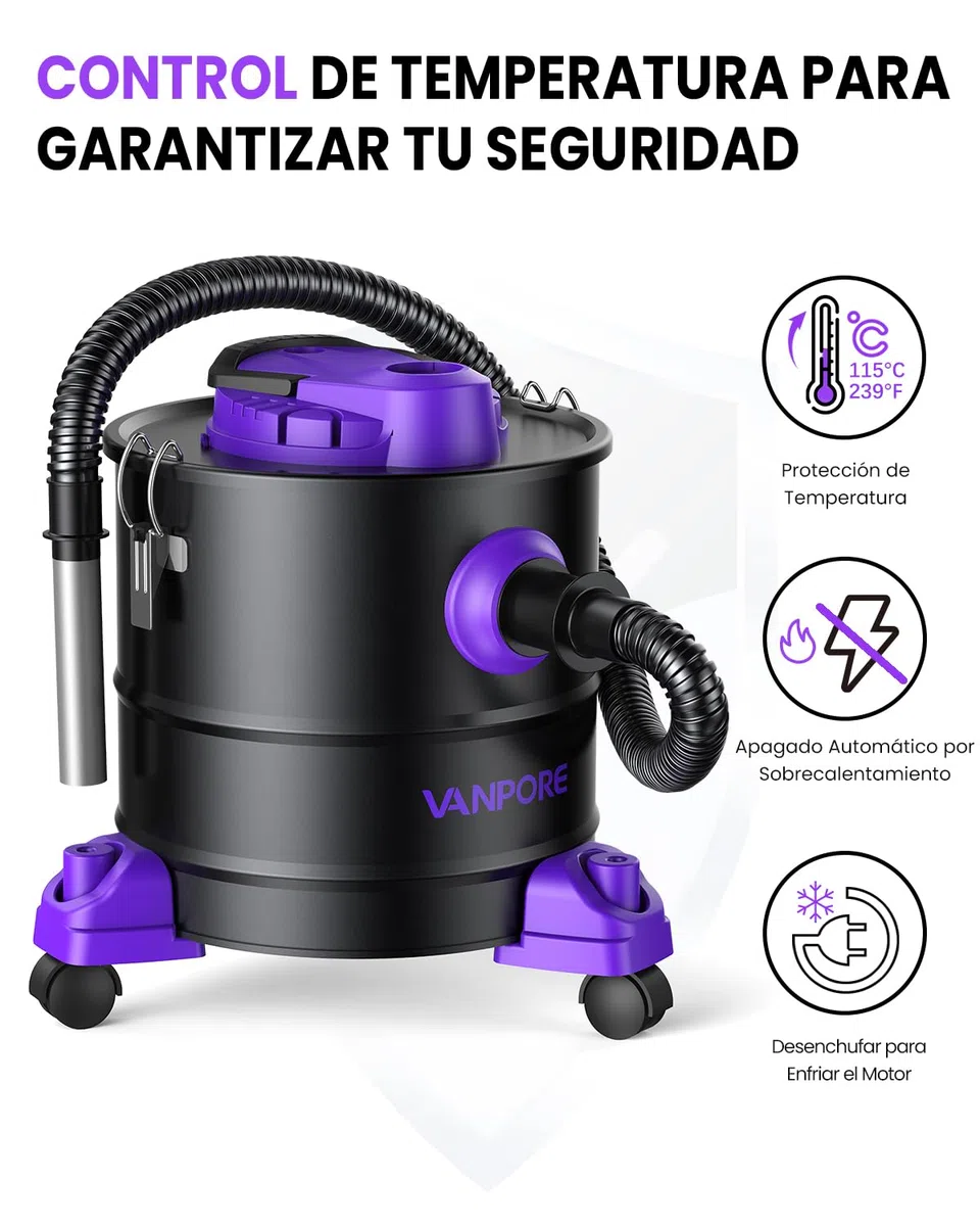 Aspirador Cenizas para Chimenea, Aspirador de Cenizas de 20L, Potente succión de 1200W, aspiradora para Chimenea con Base rodante, para Chimenea, Parrilla de pellets, Estufa y fogata