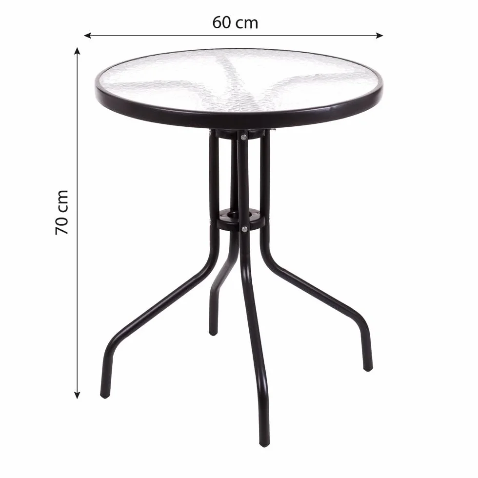 LOLAhome Mesa de jardín de Acero y Cristal Templado | De Ø 60 cm | Pintuta Color Antracita con epoxi Anticorrosión | Resistente y Duradera | Balcón, Terraza o Jardín | Trivia