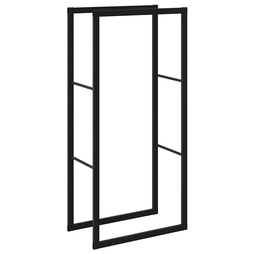 vidaXL Leñero de Acero Negro 55x30x116 cm, Soporte para leña, Estante para leña, Soporte para Troncos para Chimenea, Almacenamiento de leña