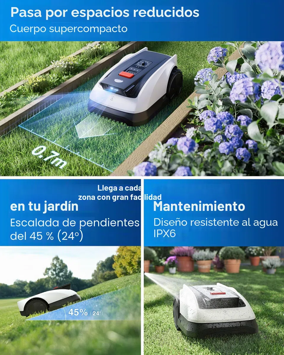 ECOVACS Goat O800 RTK Care Kit, Cortacésped Inalámbrico 800 m², RTK+Visión Lidar, Cartografía Automática, Pasa por Espacios de 0,7 m, Corte Preciso de Bordes, Maneja Pendientes