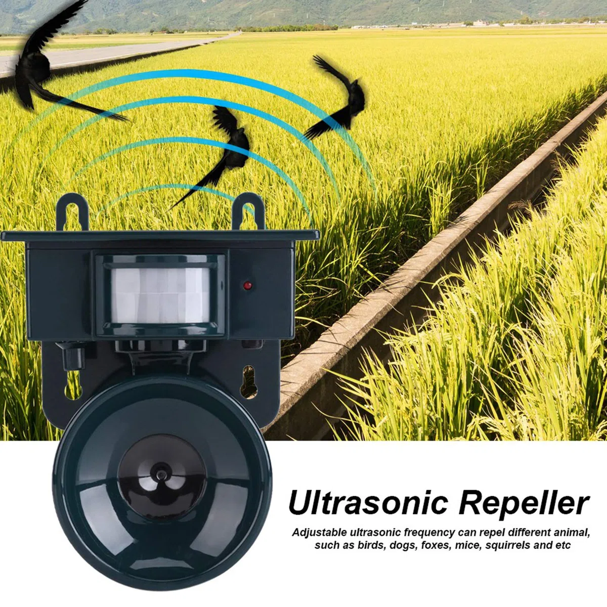 Tonysa Repelente ultrasónico Repelente ultrasónico de pájaros, Sensor de Movimiento PIR con energía Solar Repelente ultrasónico de plagas Bird Dog Cat Mouse Chaser para Exteriores