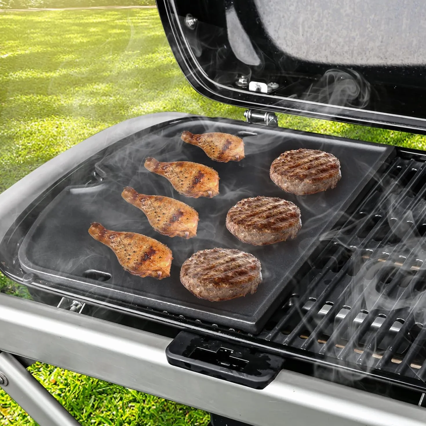 Denmay Plancha de hierro fundido para Weber Traveler Compact, parrilla de gas portátil, placa de fundición para exteriores, pieza de repuesto para Weber Traveler Compact, placa de parrilla de repuesto