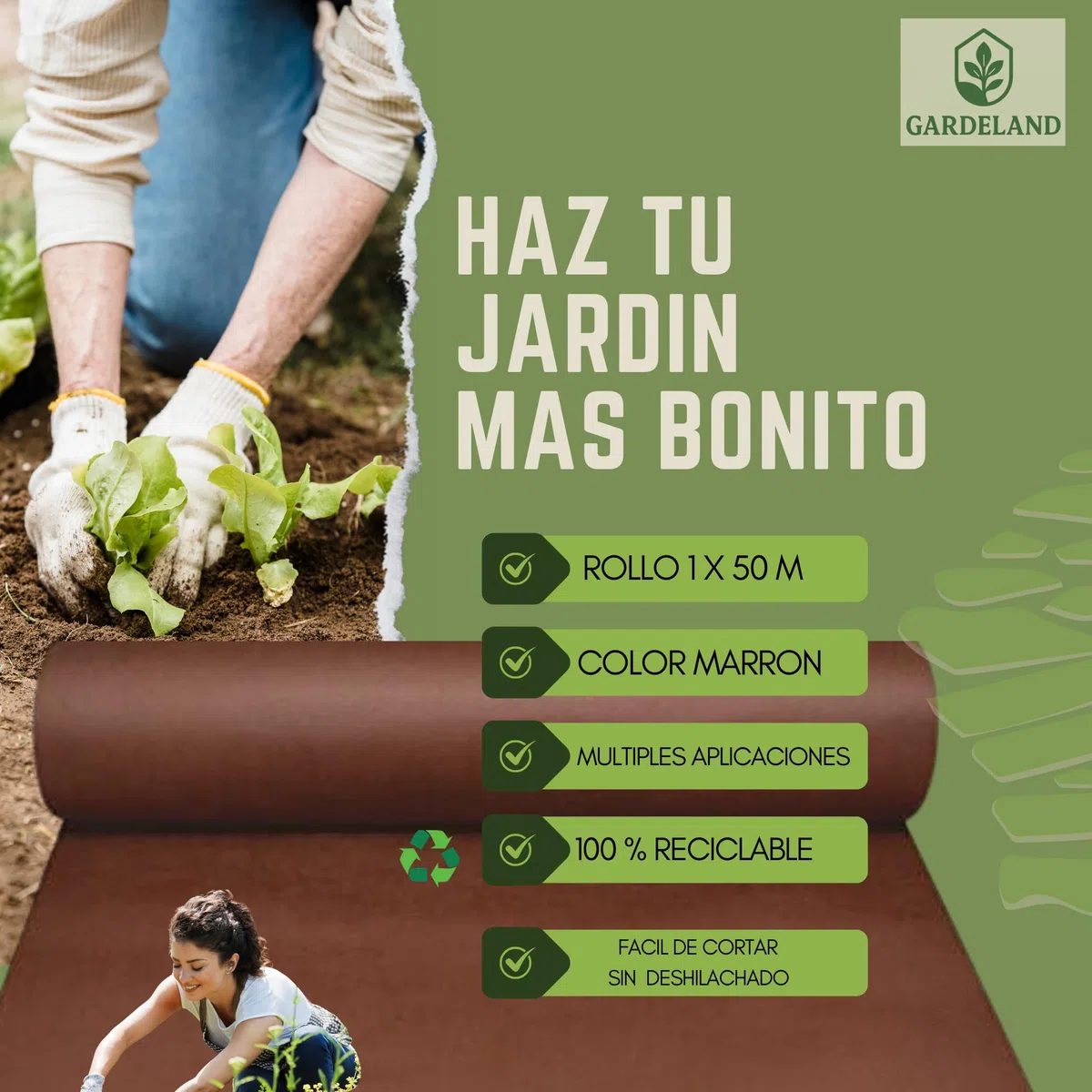 Malla Antihierbas Marron Tela Antihierbas Jardin - Premium 5 AÑOS a la Intemperie - Tratamiento UV - Rollo de 50 Metros x 1 Metro - 90 gr/m2, Geotextil, NO DESHILACHA al Corte, Made in EU