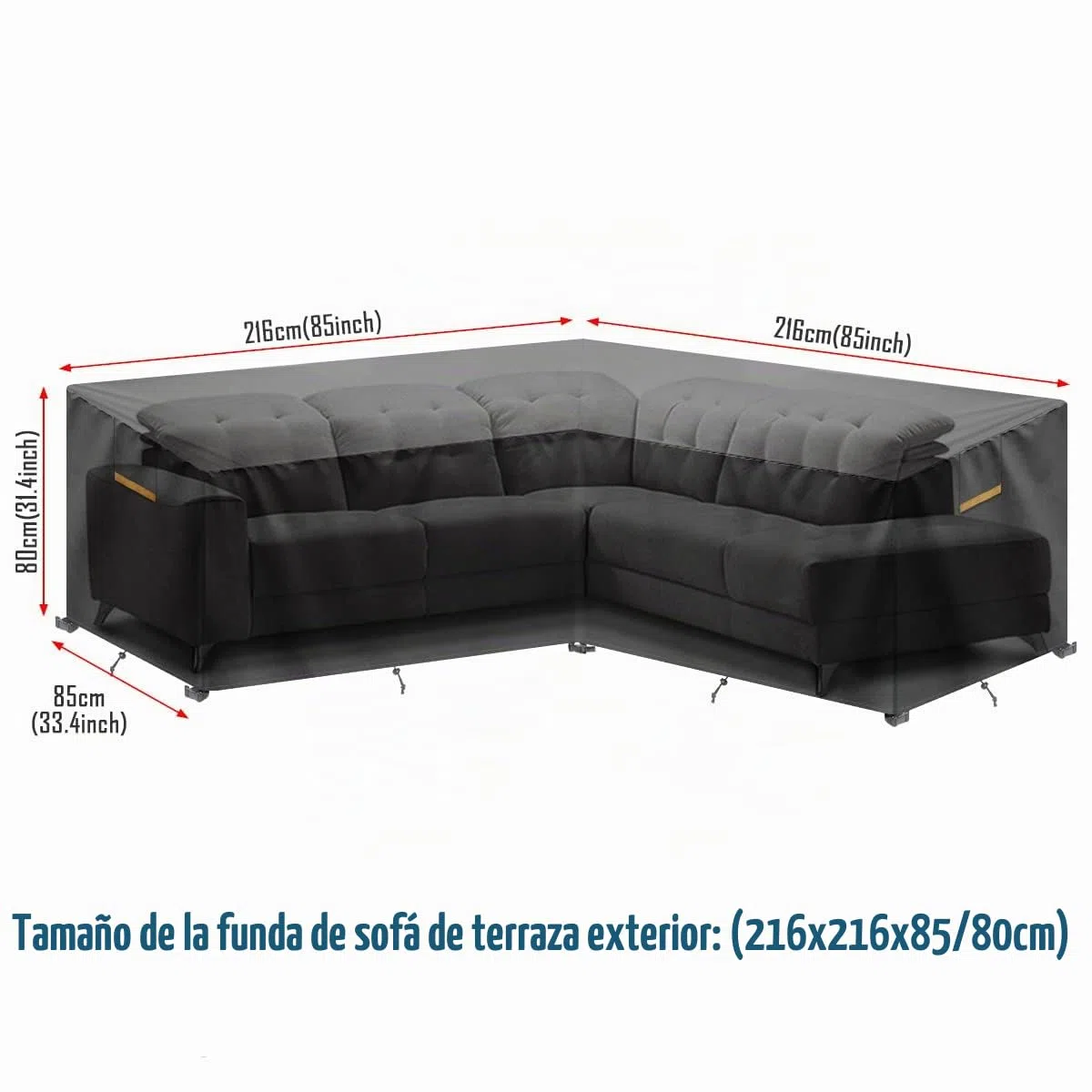 Cubierta de Muebles en Forma de L, Funda para Muebles de Jardin Sofá Esquinero, Funda Muebles Exterior, Impermeable Anti-UV Funda Protectora para Sofa de Jardin, 216x216x85/80cm