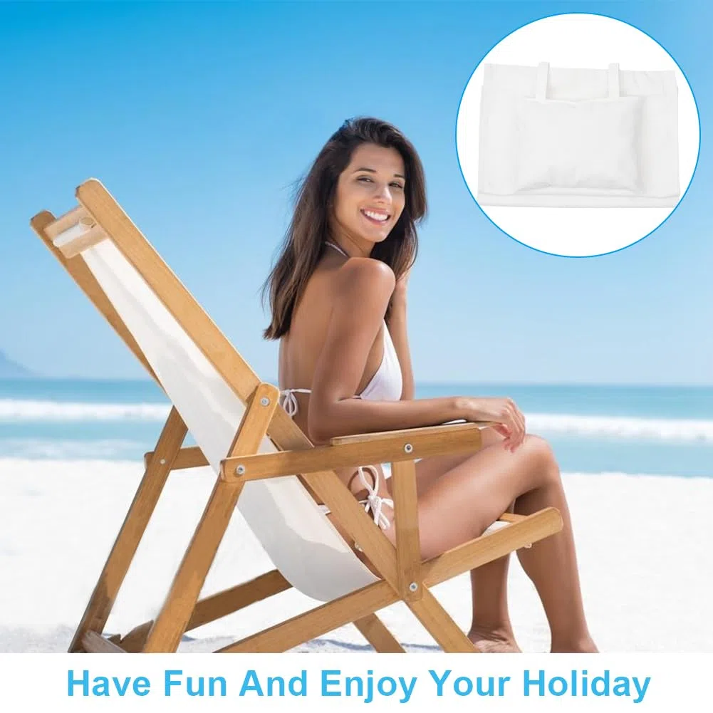 GORGECRAFT 2pz Silla de Playa de Lona con Almohada Sillas de Cubierta de Repuesto Blancas Tela de Lona Silla de Salón Plegable para Exteriores para Patio Jardín Patio para Tomar el Sol Al Aire Libre