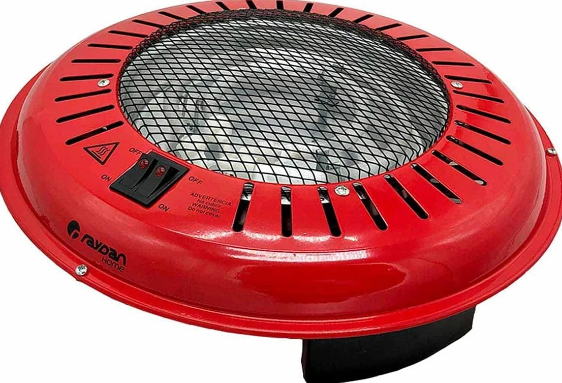 Brasero Eléctrico para Mesa y Camilla de Metal Rojo Brasero Eléctrico Interior Bajo Consumo 3 Niveles de Potencia 300/500W/800W | Certificados CE y RoHS