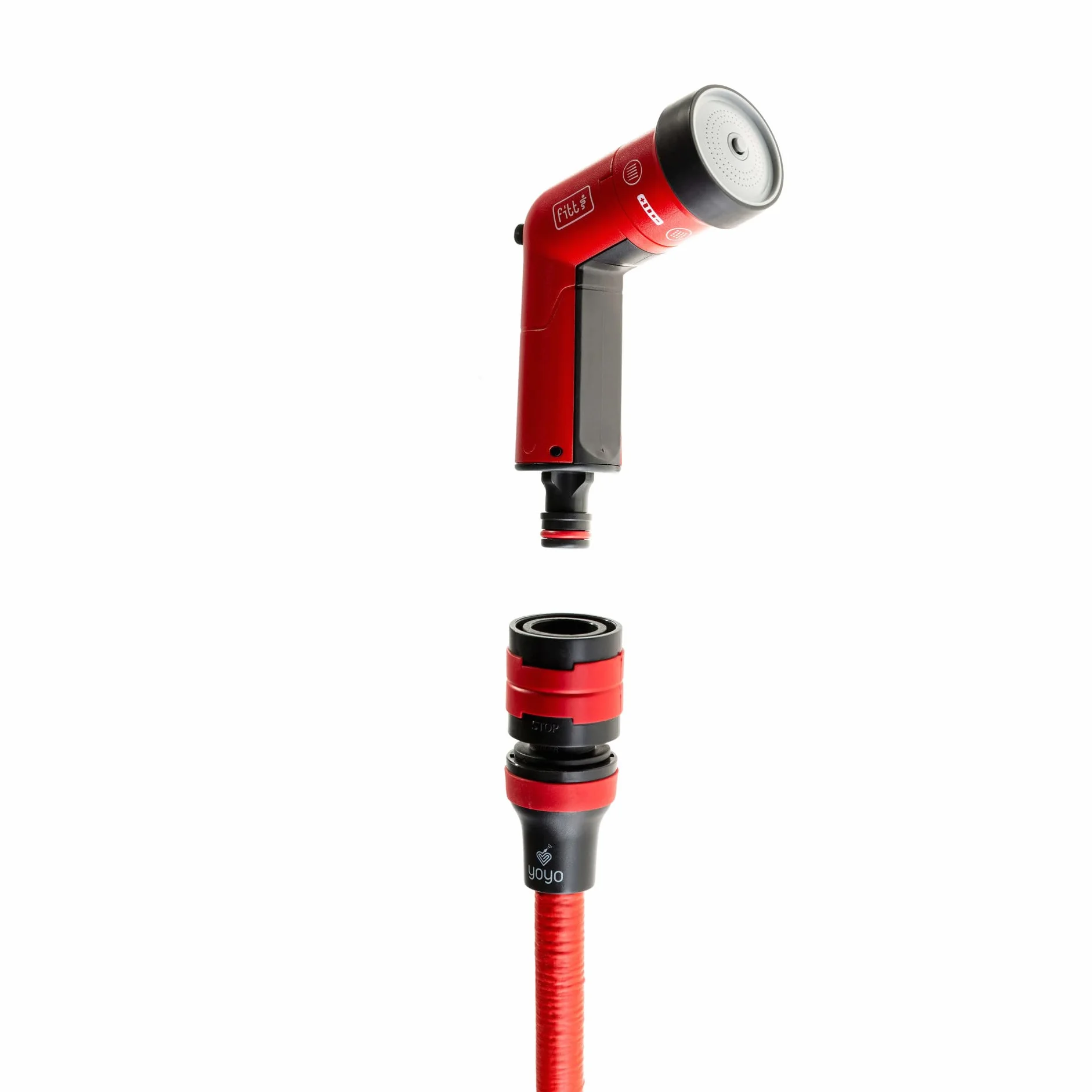 FITT YOYO 15 m, Manguera de Agua de Jardín Extensible para Riego con Pistola Multichorro, Rojo