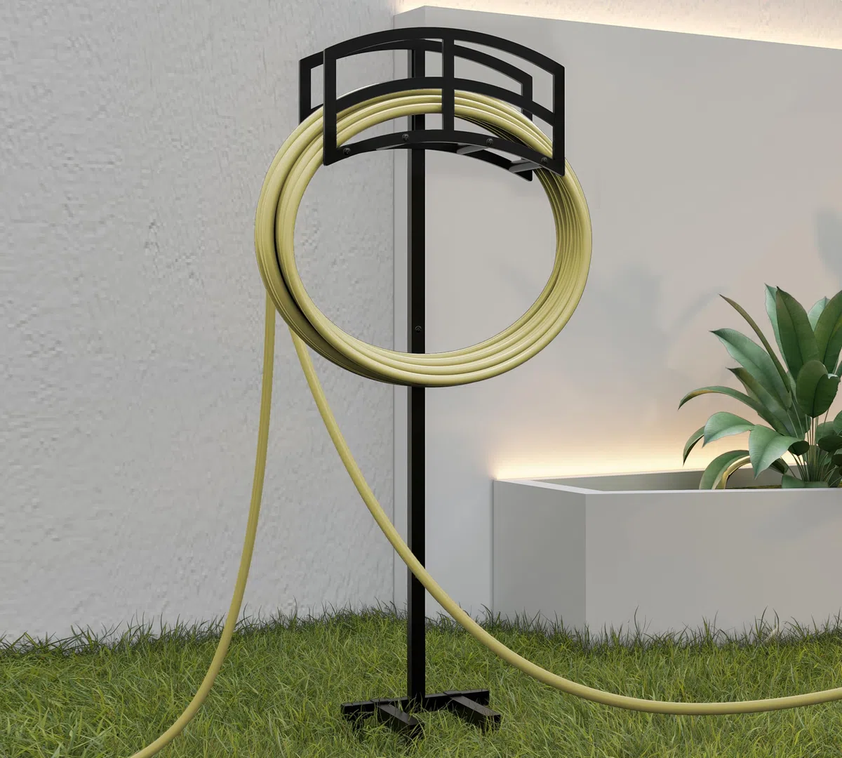 Kingson - Soporte independiente para manguera de jardín, estante de almacenamiento de manguera de agua de metal resistente, con capacidad para manguera de 150 pies, para patio exterior, césped y