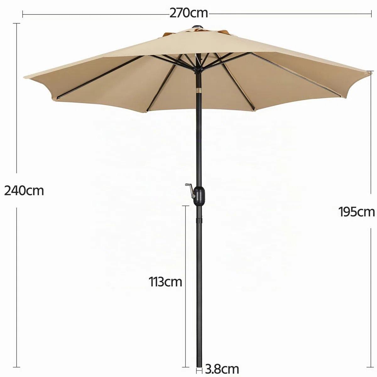 Yaheetech Parasol Sombrilla Jardín 230cm/270cm Inclinable Impermeable Protección UV Sombrilla Terraza Exterior Piscina Patio Balcón con Manivela 270cm Beige